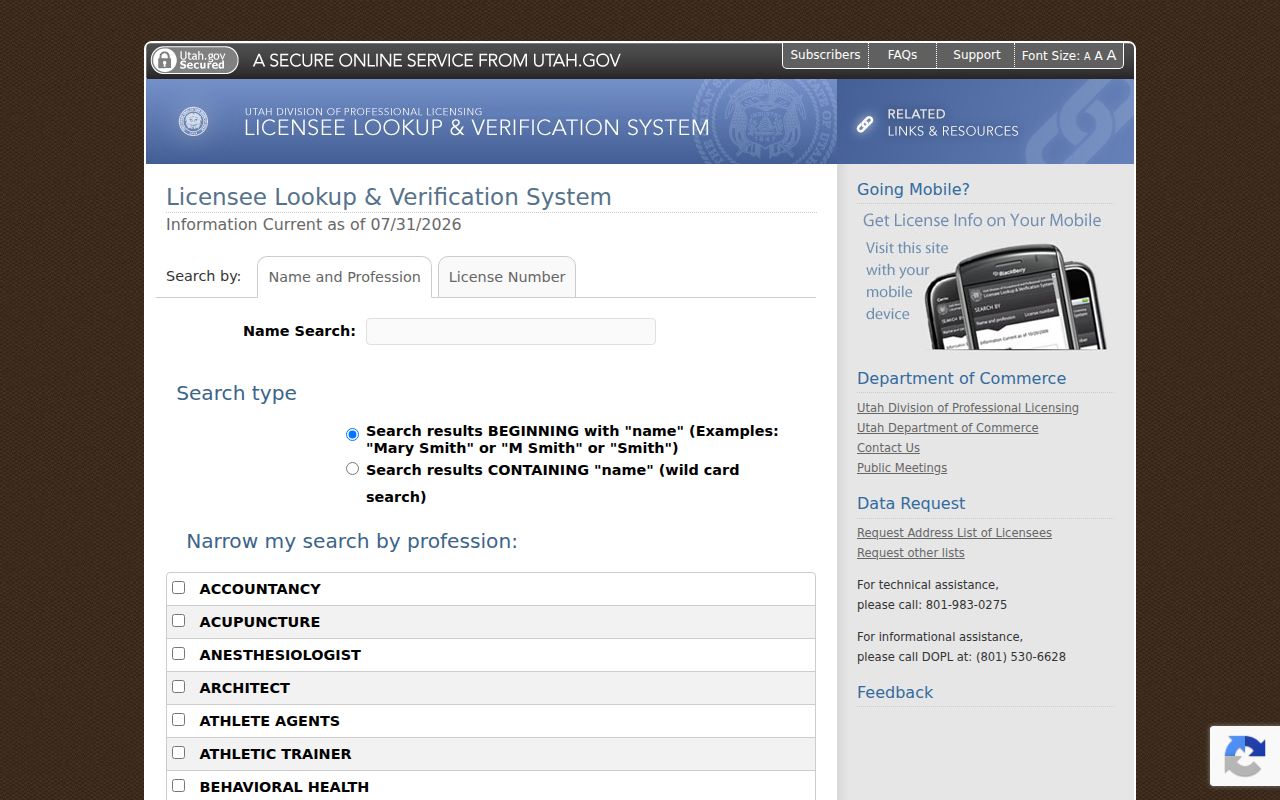 Riverton people search with Utah professional license records