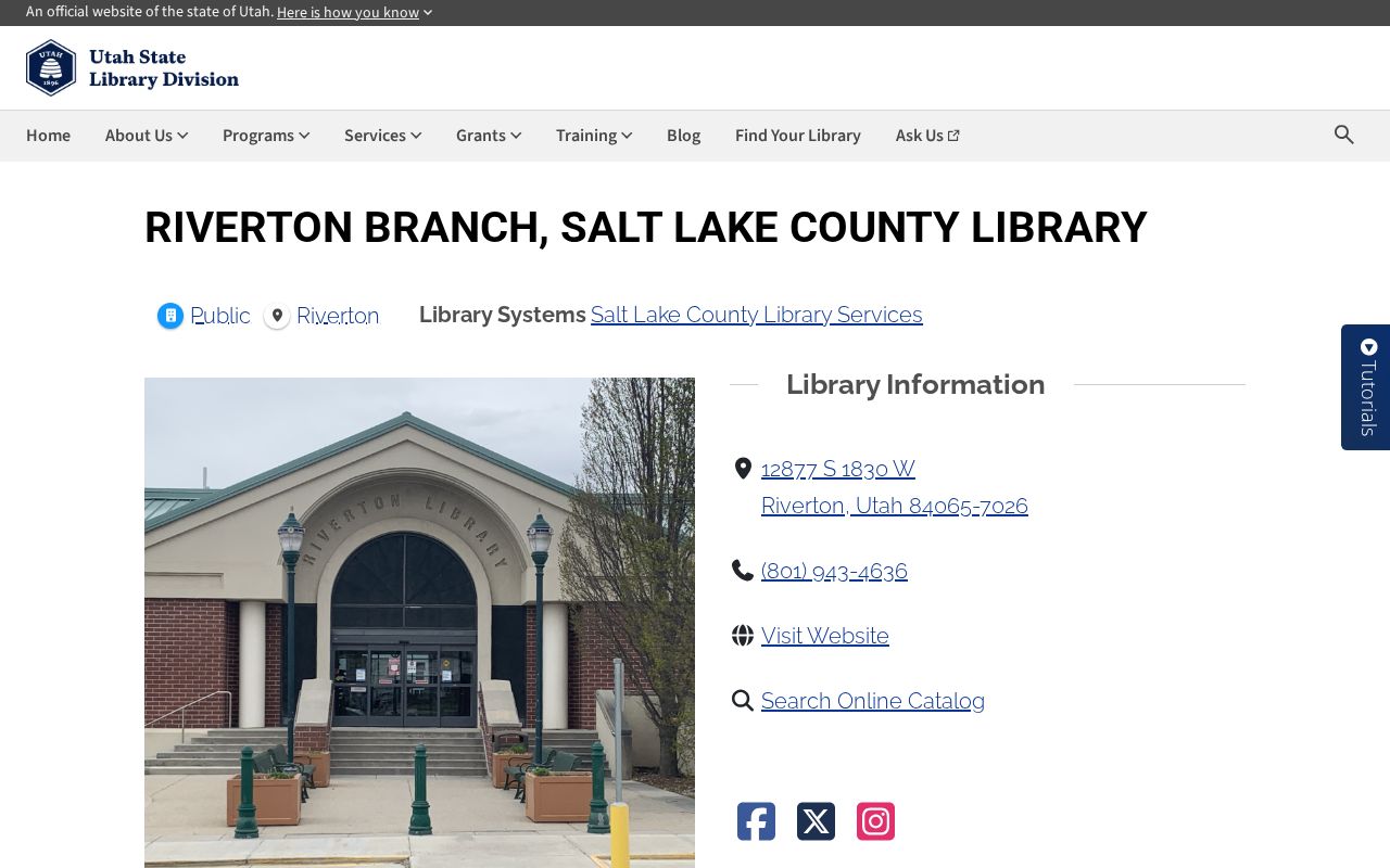 Riverton people directories screenshot of the Riverton Library listing