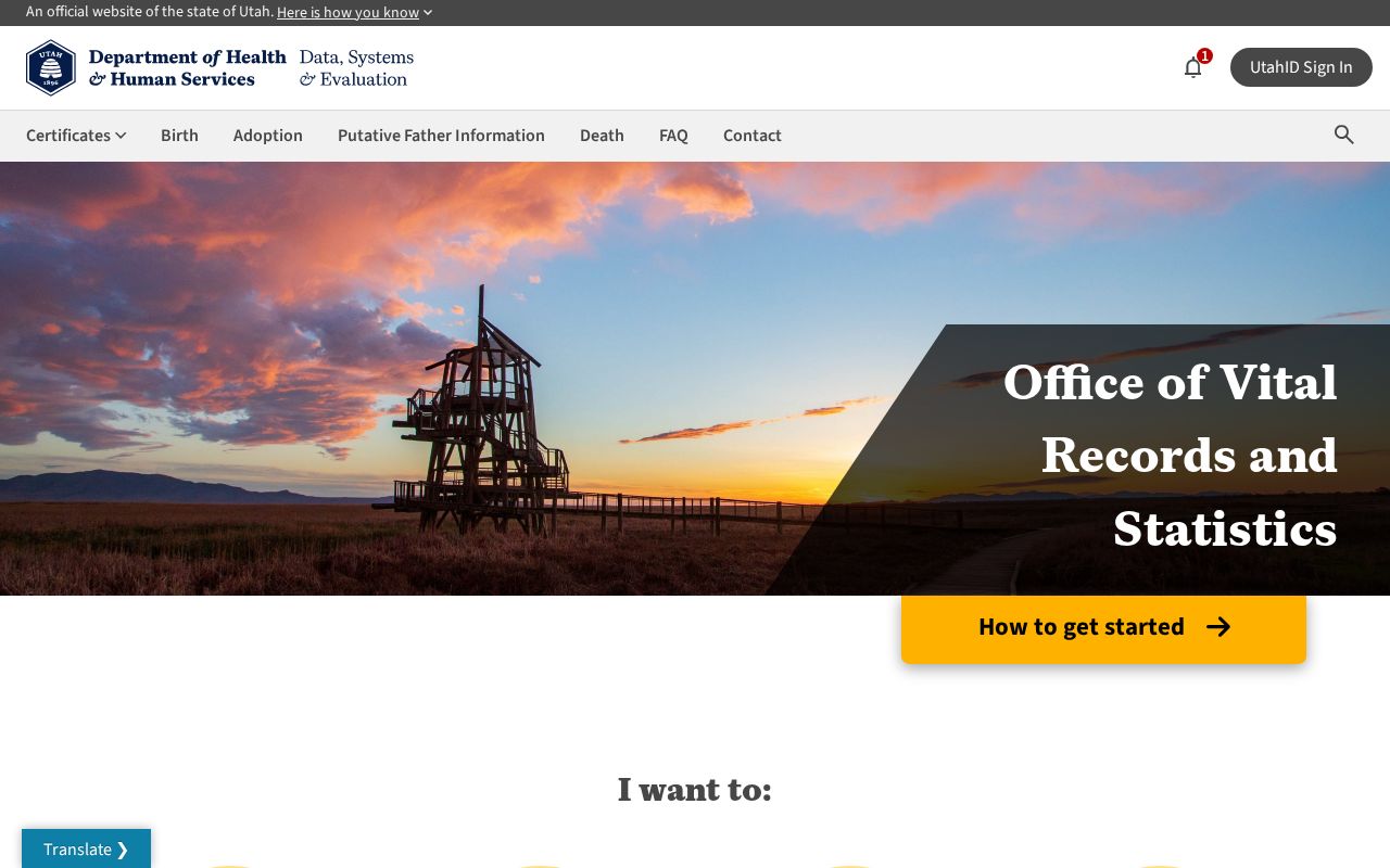 Riverton public records access through the Utah vital records website