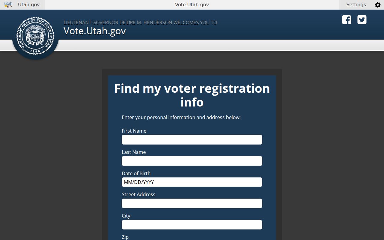 Riverton voter registration lookup fields on the Utah search screen
